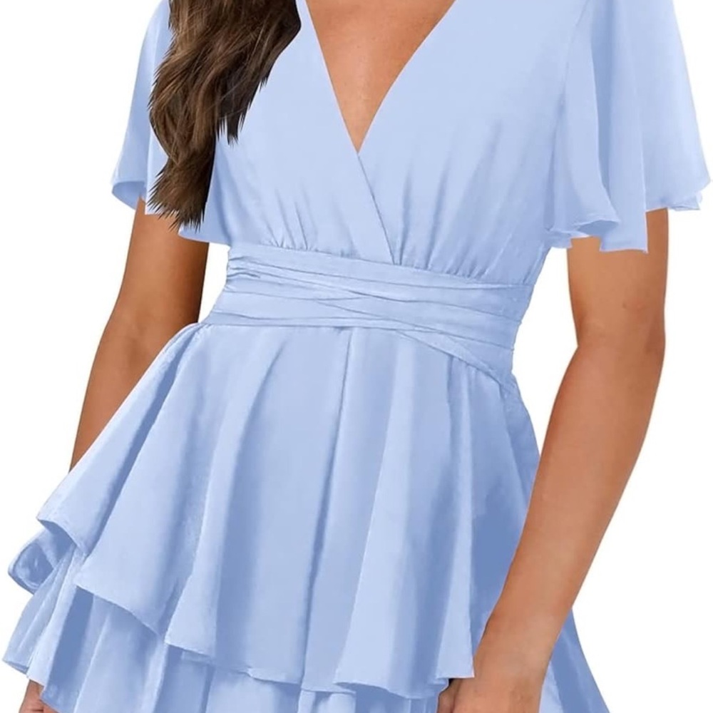 Elegant Light Blue Ruffle Dress